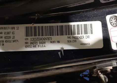 2012 Dodge Avenger Sxt Plus z USA, uszkodzony, nr VIN 1C3CDZEGXCN247873